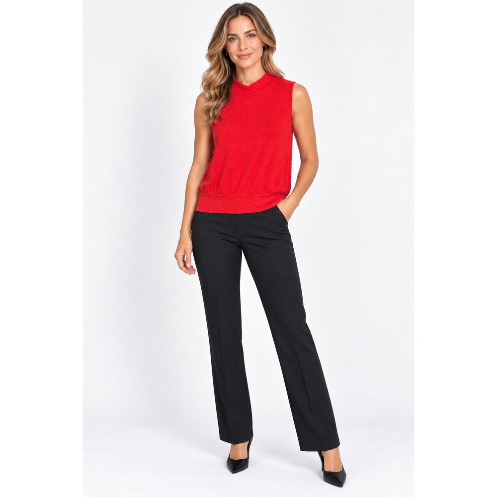 Evereve Red Ribbed Mock Neck Sleeveless Top Banded Hem Size L